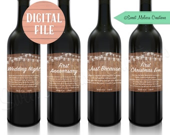 Wine Labels Rustic Wedding-1st Milestone-DIGITAL-Custom with Couples Name and Date-You Choose-Wine Basket Gift-Bridal Shower-Engagement