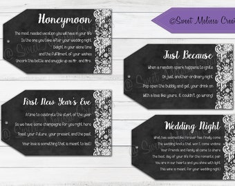 Marriage Wine Tags-1st Milestone-PRINTED-Newlyweds-Chalkboard-Bridal Showers-Bachelorette Party-Wine Gift Baskets-Set of 8 tags