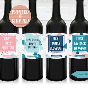 Mommy Milestone Wine Bottle Labels-PRINTED-Mommy First- Baby Shower Gift -DIY-Funny Gift-New Moms-Shower Gift-Set of 8