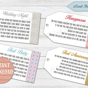 Marriage Wine Tags-1st Milestone-INSTANT DOWNLOAD-Newlyweds-Bridal Showers-Bachelorette Party-Wine Gift Baskets-Set of 8 tags