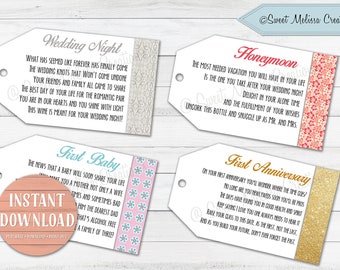 Marriage Wine Tags-1st Milestone-INSTANT DOWNLOAD-Newlyweds-Bridal Showers-Bachelorette Party-Wine Gift Baskets-Set of 8 tags