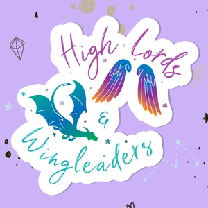 May include: A sticker with a rainbow dragon and wings, with the text "High Lords & Wingleaders" in a white cloud shape.