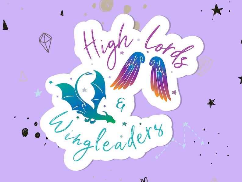 May include: A sticker with a rainbow dragon and wings, with the text "High Lords & Wingleaders" in a white cloud shape.