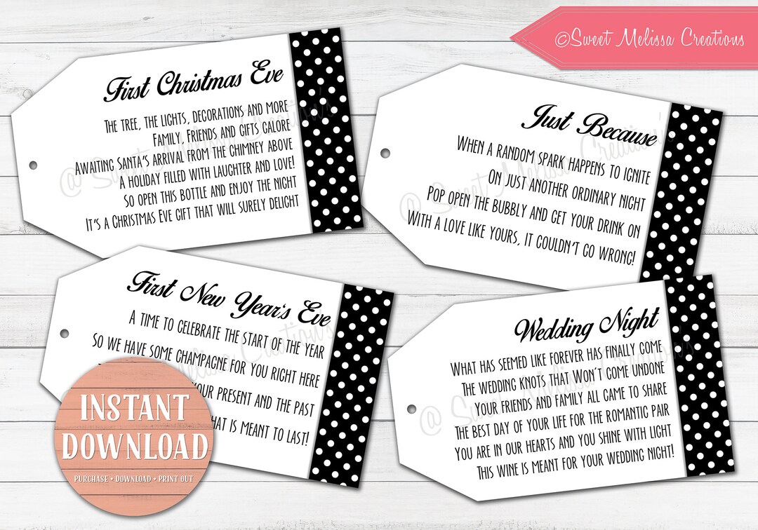 INSTANT Download1st Milestone Wine Poem Tags Black White Polkadots