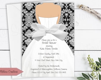 Damask & Bow Bridal Shower Invitation - Wedding Invitation - Black - White - Multiple Colors - DIY -Print at home - Sweet Melissa Creations