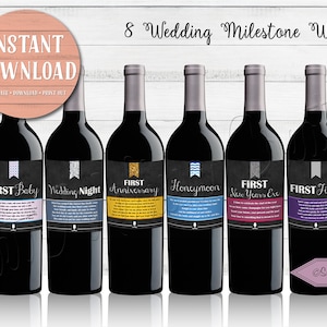 8 Wine Labels Wedding Milestone-INSTANT DOWNLOAD-Chalkboard-DIY-Printable Wine Labels-Wine Basket Gift-Bridal Shower