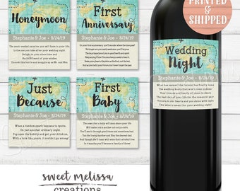 1st Milestone Travel Theme Labels Wedding-PRINTED-Destination Wedding Personalized Custom w/ Couples Name and Date - Sweet Melissa Creations