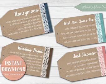 Marriage Wine Tags-1st Milestone-INSTANT DOWNLOAD-Newlyweds-Burlap-Bridal Showers-Bachelorette Party-Wine Gift Baskets-Set of 8 tags