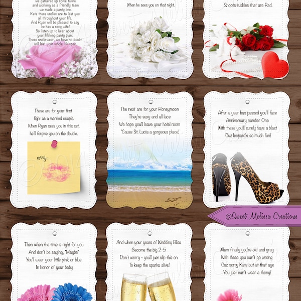 Lifelong Panty Line Poem  - Bridal Shower - Bachelorette Party - Lingerie Clothesline- Panty Poem - Cards by Sweet Melissa Creations