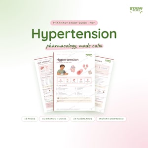 Hypertonie-Lernleitfaden (PDF) | Notizen für Pharmaziestudierende | Antihypertensive Medikamente + Karteikarten | Australische Pharmakologie (druckbar)