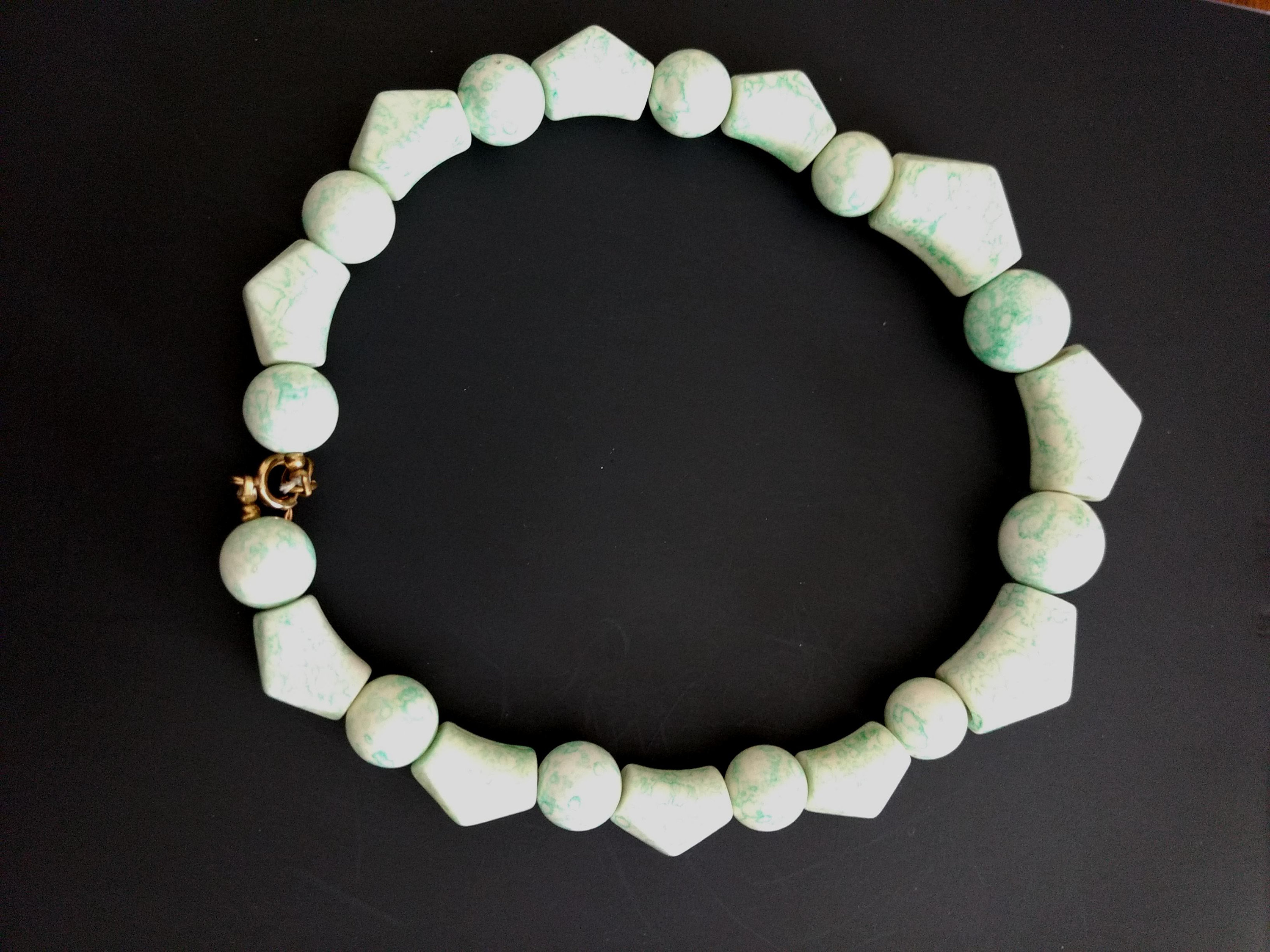Collier Perles Vintage En Bakélite ? - Fantaisie Style Marbre - Très Bon état