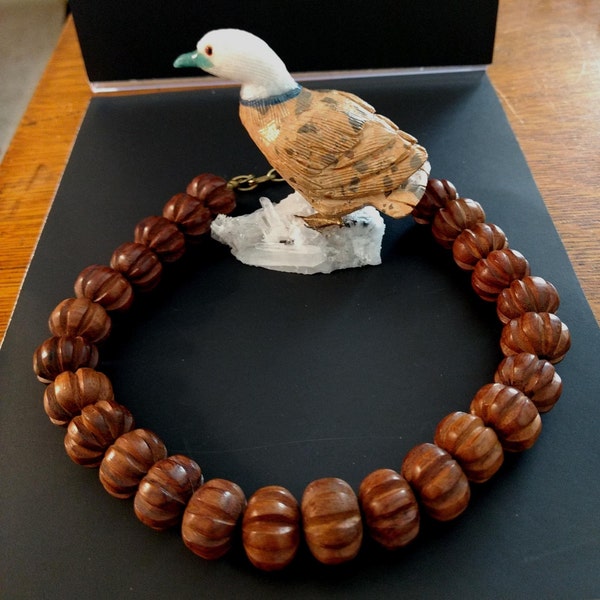 Carved Wood Beaded Necklace. Casual. Boho Style. Unisex. Like Nangka wood. Excellent condition. Each bead has carved grooves around.