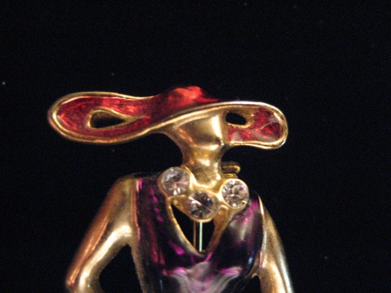 Classy Red Hat Lady Pin or Brooch in Purple Dress… - image 2