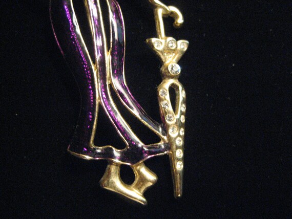 Classy Red Hat Lady Pin or Brooch in Purple Dress… - image 3