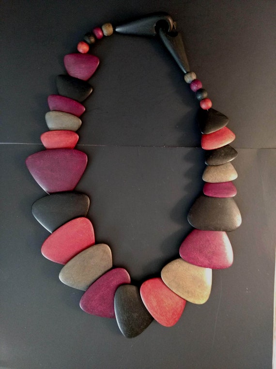 Bold & Beautiful Multicolor Wood Necklace triangu… - image 5