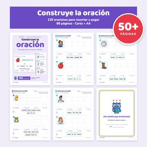 120 Oraciones para Recordar y Pegar, Construye la Oración, Lectoescritura Preescolar y Primer Grado