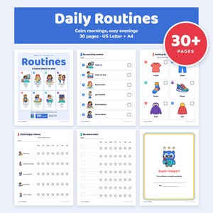 Morning Routine Chart for Kids, 30 Pages, Bedtime and Daily Visual Schedule, Chores by Age