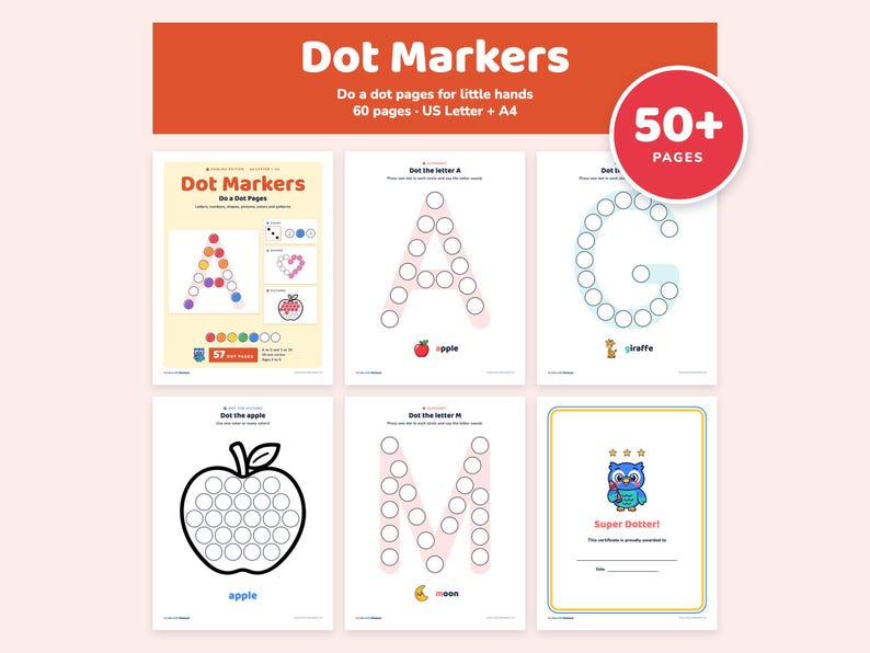 Dot Marker Printables for Toddlers, Alphabet, Numbers, Shapes, Bingo