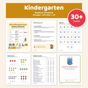 Kindergarten Readiness Checklist and Workbook, Pre-K Assessment, Preschool Worksheets for Ages 4 to 5
