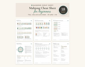 Mahjong Cheat Sheet for Beginners, Printable Tile Guide, Rules, Scoring, Score Cards, Pocket Summary