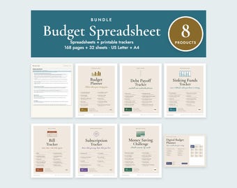 Budget Spreadsheet Bundle, Debt Payoff, Sinking Funds, Bills, Subscriptions, Savings Challenge, Finance Tracker