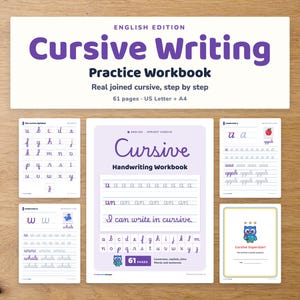 Hojas de práctica de escritura cursiva, cuaderno de ejercicios para niños, letras, uniones, palabras, oraciones, 2.º y 3.º grado.