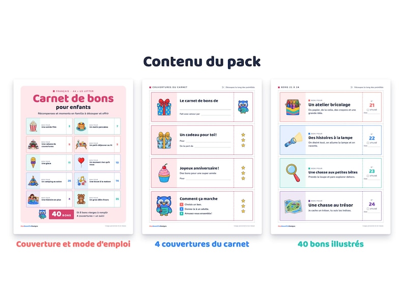 Rewared Page Design Carnet De Bons Enfant à Imprimer, French Coupon Book for Kids, 40 ...