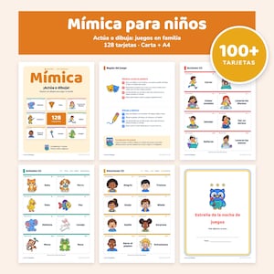 Mímica para Niños, 128 Tarjetas con Dibujos para Imprimir, Juego Familiar de Actuar o Dibujar