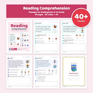 Textos de comprensión lectora para preescolar y primer grado, historias decodificables, no ficción, preguntas, clave de respuestas.