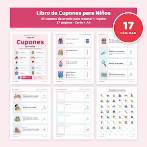 Libro de Cupones para Niños Imprimible, 40 Vales de Premio, Regalo de Navidad o Cumpleaños
