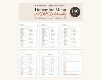Dopamine Menu Printable, ADHD Friendly Template, Fillable PDF, Teens Kids Adults, 140 Ideas, Weekly Log