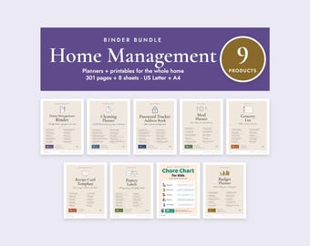 Home Management Binder Bundle, Cleaning Planner, Meal Plan, Grocery List, Pantry Labels, Chore Chart
