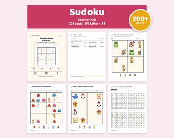 Sudoku Printable for Kids, 172 Puzzles, Picture, 4x4, 6x6, 9x9, Easy to Expert, 204 Pages