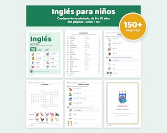 May include: A children's English vocabulary workbook featuring 154 pages of educational content. The cover and interior pages display lessons, word lists, crossword puzzles, writing exercises, and a certificate of completion with a blue owl.
