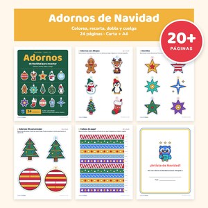 Adornos de Navidad para Recordar y Colorear, Manualidad Navideña para Niños Imprimible