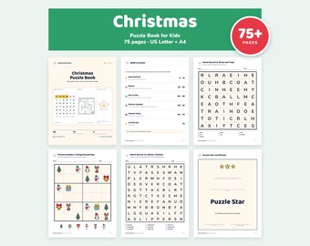 Christmas Activity Book Printable, Word Search, Mazes, Sudoku, Dot to Dot for Kids, 75 Pages
