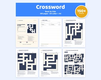 Crossword Book for Kids Printable, 128 Puzzles, 64 Themes, Answer Keys, 163 Pages