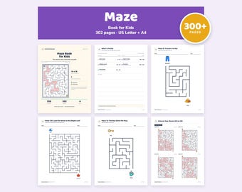 Maze Book for Kids Printable, 256 Puzzles, 4 Levels, Easy to Expert, Solutions, 302 Pages