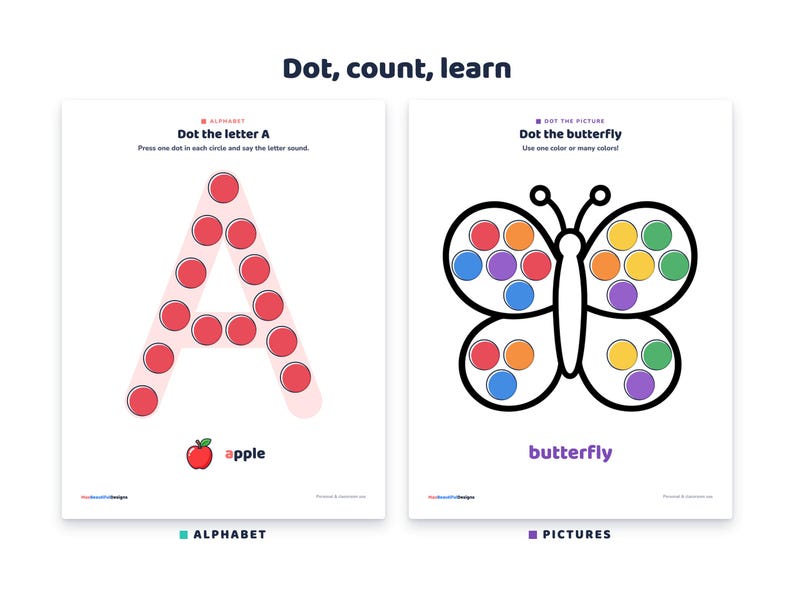 Dot Marker Printables for Toddlers, Alphabet, Numbers, Shapes, Bingo
