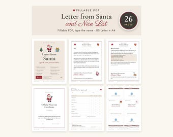 Letter from Santa Fillable PDF, Nice List Certificate, Reindeer Food Label, Report Card, Morning Note