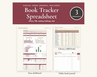 Book Tracker Spreadsheet, Reading Log, Digital Journal, Yearly Challenge, TBR List, Stats Dashboard, Tablet PDF