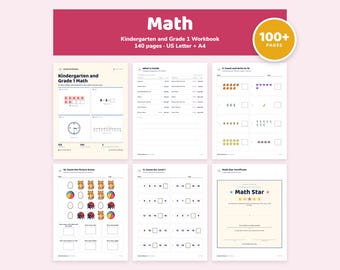 Kindergarten and 1st Grade Math Worksheets Printable, Addition, Subtraction, Counting, Place Value, 140 Pages