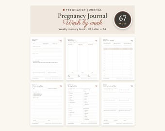 Pregnancy Journal Printable, Weekly Memory Book for 40 Weeks, Baby Bump Keepsake, Belly Photo Pages