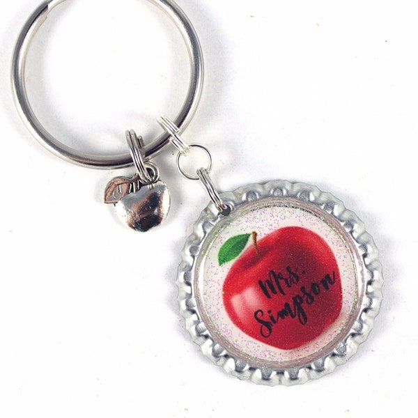 Custom Teacher Keychain, Personalized Teacher Gift, Apple Keychain