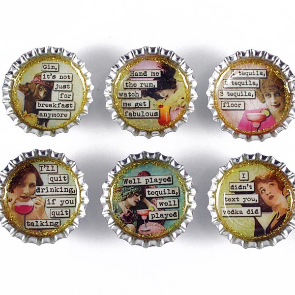 Drinking Ladies Magnets,  Bottle Cap Magnets, Happy Hour, Funny Magnets, Vintage Women