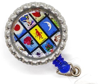 Retractable Badge Reel, Badge Holder, Mexican Loteria, ID Holder