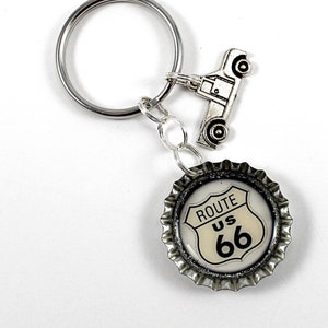 Route 66 Keychain, Travel Keychain, Bottle Cap Keychain