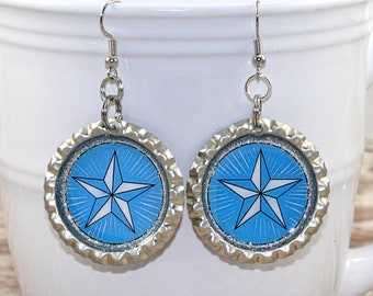 La Estrella Earrings, Loteria Earrings, Bottle Cap Earrings, Mexican Jewelry, Star Earrings, Kitsch Jewelry