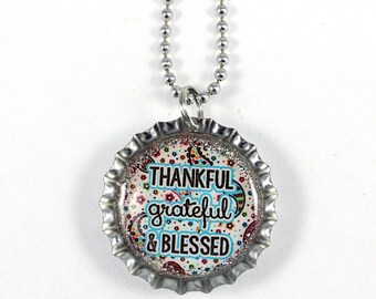 Thanksgiving Bottle Cap Necklace,  Fall and Autumn Jewelry