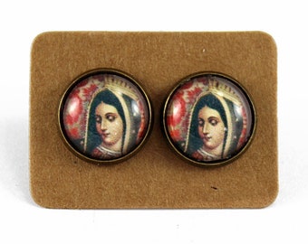 Virgen de Guadalupe, Mexican Jewelry, Latina Earrings, Post Earrings, 12mm Earrings, Stud Earrings, Religious Jewelry